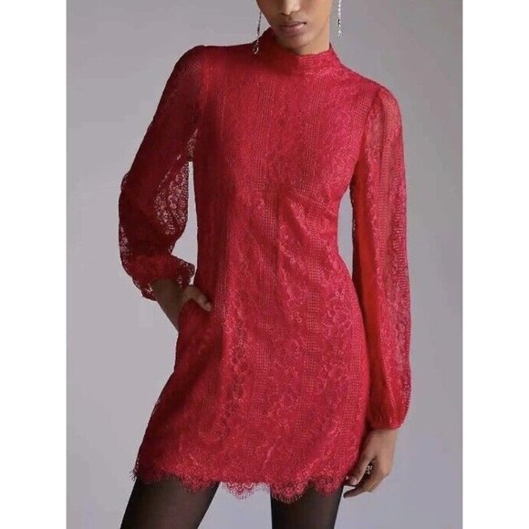 Anthropologie Dresses & Skirts - Anthropologie MAEVE Open Back Lace Mini Dress 4P Petites Pockets Stretch 9301